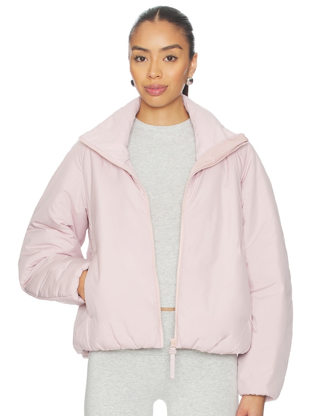Beyond Yoga Warm Up Puffer Jacket in Pale Pink
